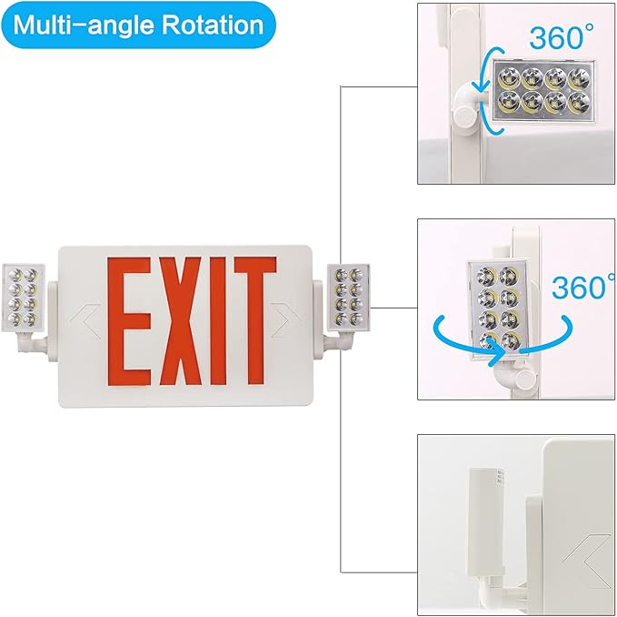1 Pack- UL Listed Exit Sign with Emergency Lights, Two LED Adjustable Head Emergency Exit Light Combo with Battery-120-277VAC-Exit Sign for Business.