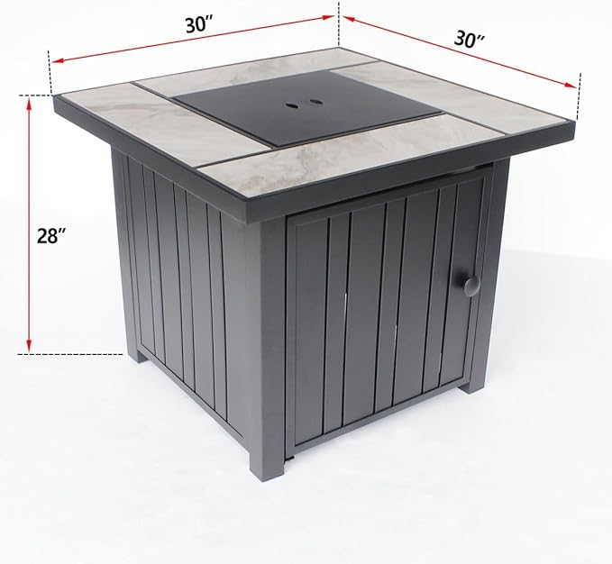 30" Propane Fire Pit with Real Ceramic Tabletop, 50000 BTU Gas Firepit Table with Lid & Glass Rock, Outdoor Fire Pit for Dining or Party, Firepit for Outside, Patio, Garden, Yard