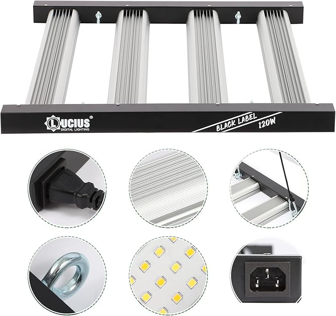 Lucius 120W LED Grow Light with LM281B Diodes, 2.9 µmol/J High Efficiency, 4-Bar 600 Diodes, 348μmol/s,Full Spectrum Plant Grow Lamp for Indoor Plants, Seeding, Veg, Bloom, 120/240/277V