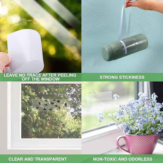 80 Pack Window Fly Traps Sticky,Clear Fly Paper Indoor for Home,Window Sticky Traps Fruit and Housefly Trap Indoor Fly Catcher Bug Traps Gnat Catcher Killer