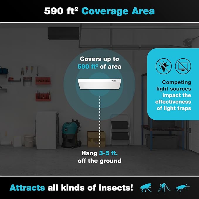 Catchmaster Vector Optima Light Trap, UV Light Fly Traps for Home, Gnat Traps for House Indoor, Shatterproof Bulbs, UV Lamp Insect Killer, Bug Catcher for Kitchen, Garage, & Warehouse - White