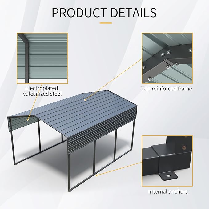 KEIKI 10x15 FT Steel Metal Outdoor Carport with Peaked Roof,Heavy Duty Vehicle Shed Canopy for Car,Truck and Boats