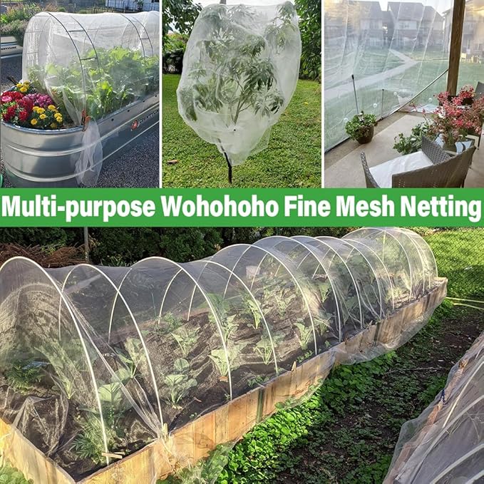Wohohoho Garden Insect Mesh Netting 6.6ft x 64ft (2m x 20m), 1mm Ultra Fine Plant Covers for Garden Protection. Mosquito Net Pest Barrier for Vegetables Fruits Greenhouse Row Cover Raised Bed Barrier