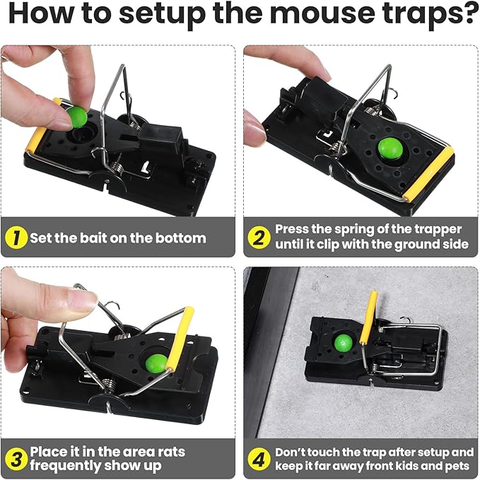 Qualirey 18 Pcs Plastic Mouse Rat Traps House Indoor Quick Effective Safe for Warehouse Garden Kitchen 3.86 x 1.81 x 2.17 Inch (Black,Yellow)