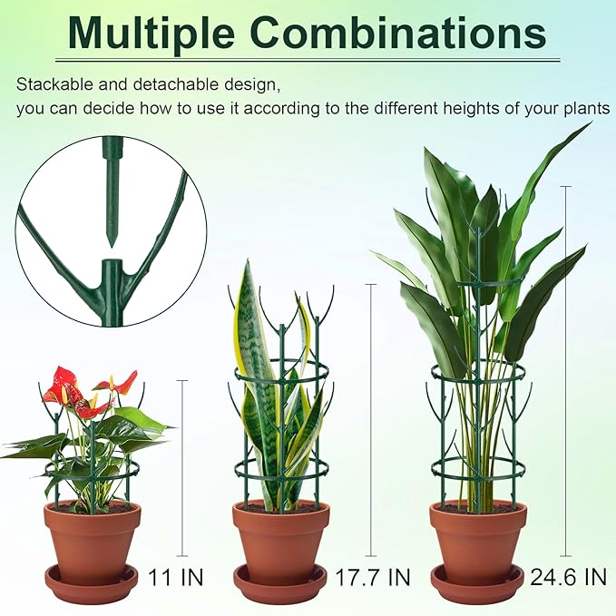 9 Pcs Plant Support Stakes & Plant Cage Support Rings, Plant Supports for Indoor Plants, Stackable Plant Holder Stick, Small Plants Potted Plants Flower Other Climbing Plants (6.4 "Wide X 11" High)