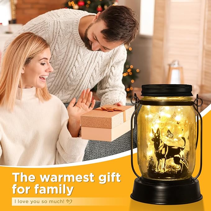 Belgian Malinois Dog Gifts for Women/Men Belgian Malinois Solar Lanterns Birthday Dog Lovers Lantern Pet loss Dog Memorial Lights Solar Garden Decoration for Yard, Patio,Backyard,Porch Torches Light