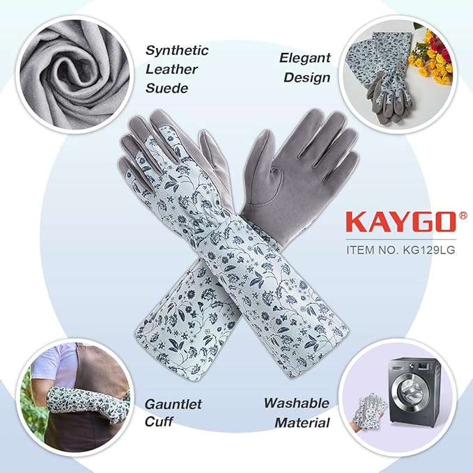 KAYGO Gardening Gloves for Women Long Sleeve, Light Protective Gloves for Yard and Outdoor Work, Best Garden Gifts for Gardener,Gray,Large