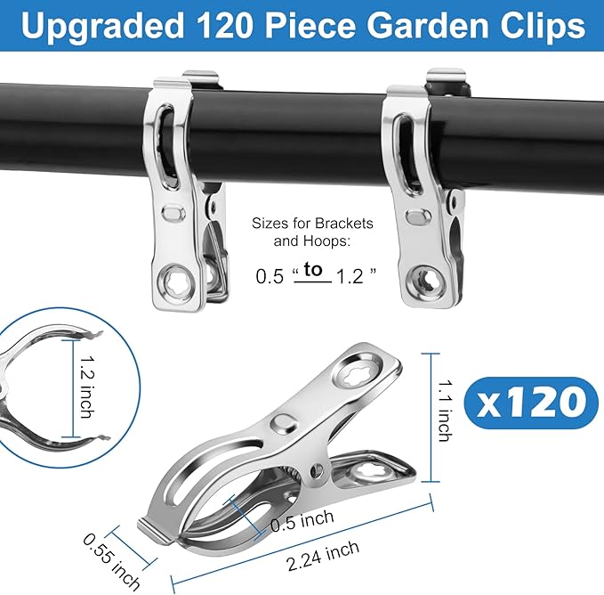 120 Pcs Greenhouse Clips, Garden Clips for Netting, Stainless Steel Greenhouse Clamps, Have a Strong Grip to Hold Down The Shade Cloth or Plant Cover on Garden Hoops or Greenhouse Hoops