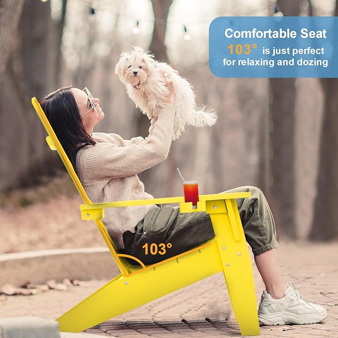 MXIMU Adirondack Chair Set of 2: Modern Adirondack Chairs Fire Pit Chairs Plastic Outdoor Chairs for Lawn Backyard Deck Garden Camping (Yellow)