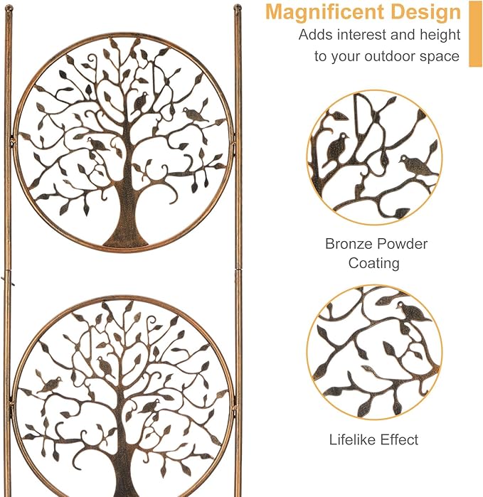 SUNNYPARK Set of 2 Tree in Life Metal Garden Trellis for Climbing Plants, Decorative Vegetables Flowers Vine Trellis for Outdoor Patio 55'' H x 12.4'' W