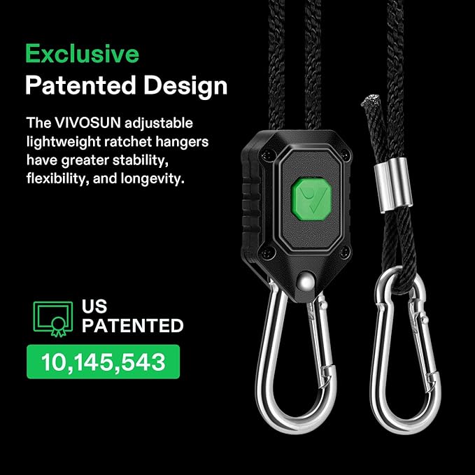 VIVOSUN 6-Pair 1/8 Inch Adjustable Grow Light Hanger, Heavy Duty Rope Hanger with Reinforced Metal Gears, 8Ft. Long and 150 lbs Weight Capacity Rope for Grow Light, Inline Fan, Filters
