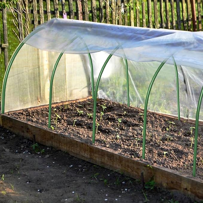 FOTMISHU Garden Hoops, 10PCS Greenhouse Hoops Rust-Free Grow Tunnel, All-in-one 23.6" x 25.6" Garden Stakes with Plastic Coated Plant Supports for Raised Beds Row Cover Garden Fabric