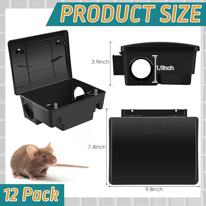 Qualirey 12 Packs Rat Bait Station Box Outdoor Rodent Rat Traps with Key Mouse Bait Station Indoor Mice Box for Outdoor Use Keeping Pets and Children Safe
