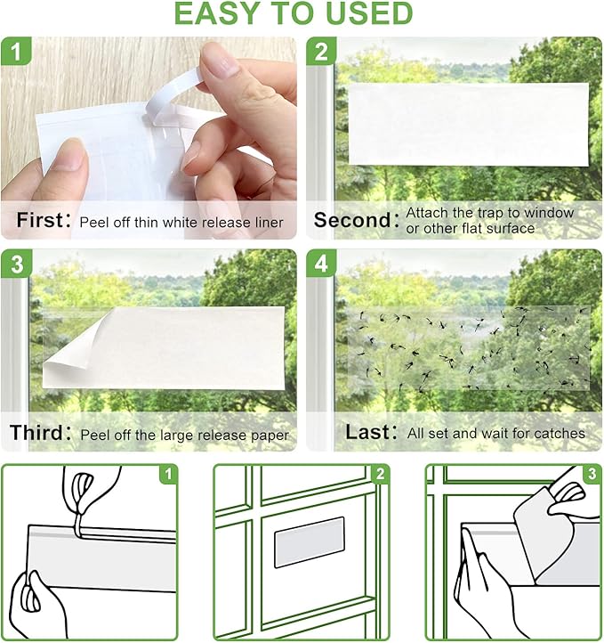 50 Pack Window Fly Trap, Fruit Fly Traps for Indoors, Fly Paper Sticky Strips, Fly Traps for Indoors Clear
