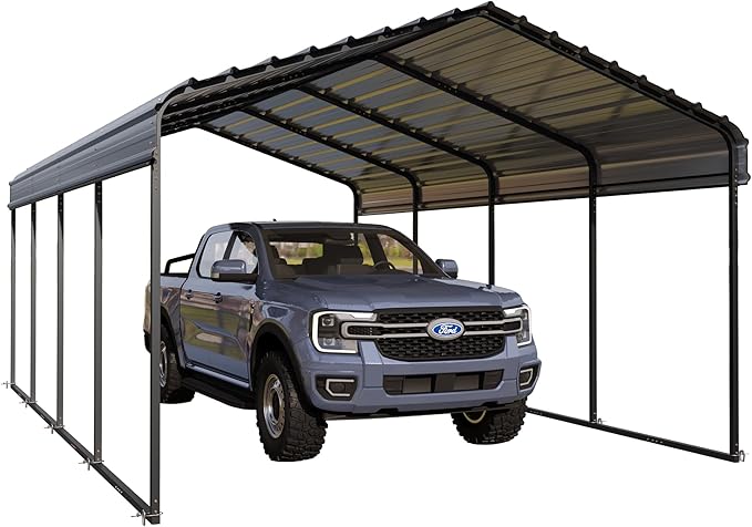MFSTUDIO Carport 12x20 ft, Outdoor Heavy Duty Metal Shed Carports, Metal Garage Car Shelter Shade Car Port with Galvanized Roof, Frame and Bolts for Cars, Truck and Boats