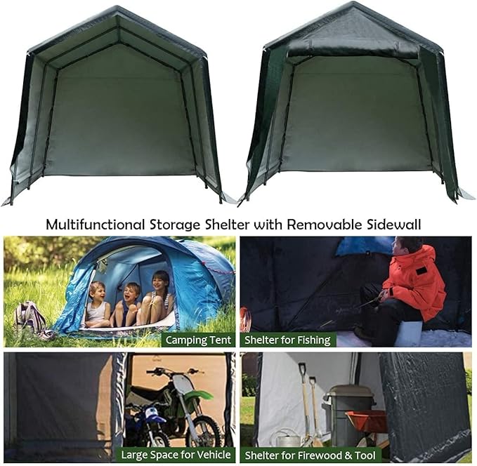 ERGOMASTER 6 Ft x 8 Ft Outdoor Carport Storage Shelter Metal Frame and Waterproof Cover for Motorcycle Cars Garden Tools