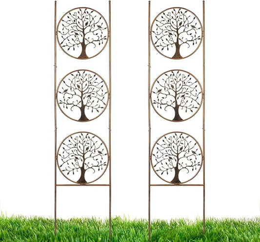 Set of 2 Tree in Life Metal Garden Trellis for Climbing Plants, Decorative Vegetables Flowers Vine Trellis for Outdoor Patio 55'' H x 12.4'' W
