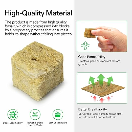 VIVOSUN 1.6" Rockwool Cubes, 112 Plugs Stonewool Starter Grow Cubes for Cuttings, Cloning, Plant Propagation, Seed Starting, Hydroponic Grow Media for Vigorous Plant Growth, 4 Sheets of 112 Plugs