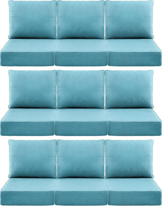 Luxury 6" Outdoor Cushions for Patio Furniture, 24x24x6 Thick Seat Cushion Set of 9, Fade Resistant Couch Chair Replacement Cushions High Density Deep Wicker Chair Cushion w/Removable Cover, Teal