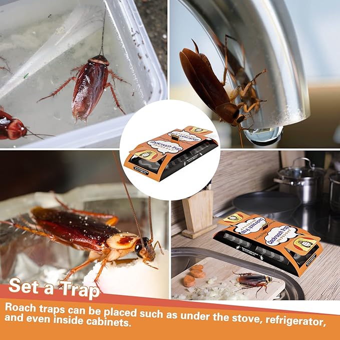 24 Pack Roach Traps Indoor, Sticky Traps for Cockroaches Indoor Home, Sticky Glue Roach Traps, Roach Bait Cockroach Trap for Roach Ants Spiders
