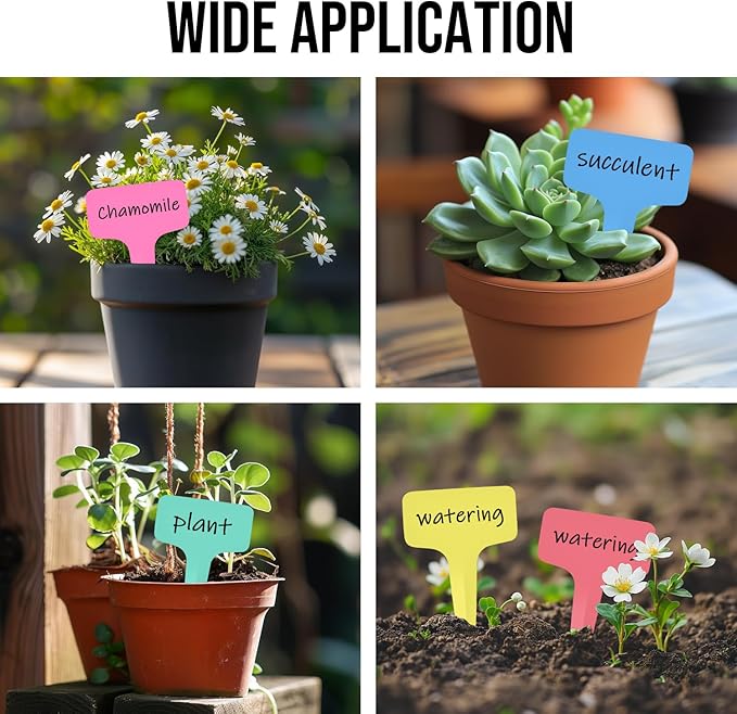 Plant Labels 120 Pcs Yuanling T-Type Plastic Garden Tags Waterproof Plant Sign Stakes Nursery Garden Makers for Seedlings Flower Vegetables Herb Potted Belt Permanet Marker Pen (6 Colors