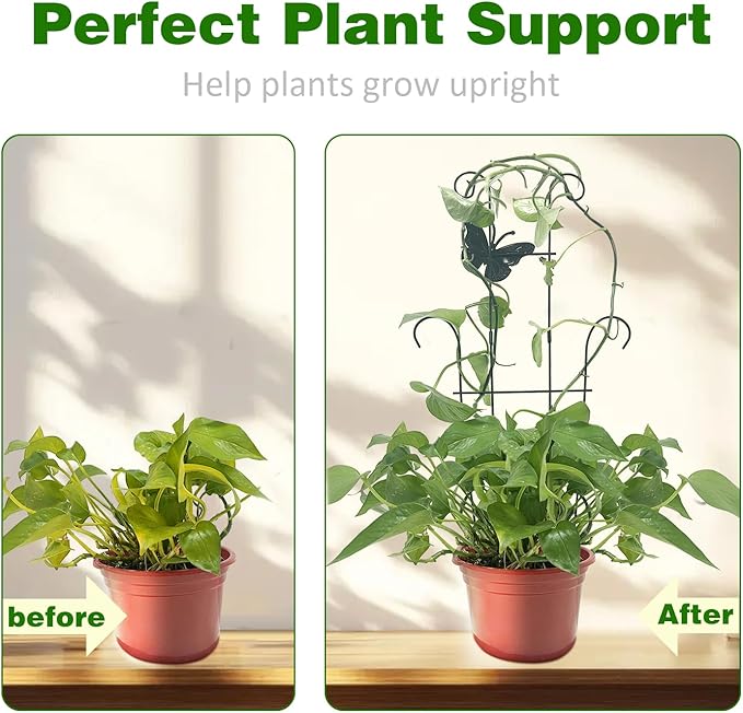 23 Inch Plant Trellis for Potted Plants, Sturdy Metal Houseplant Trellis for Climbing Plants Indoor Outdoor, Rust-Resistant Plant Support for Monstera Pothos Ivy, 2 Pack