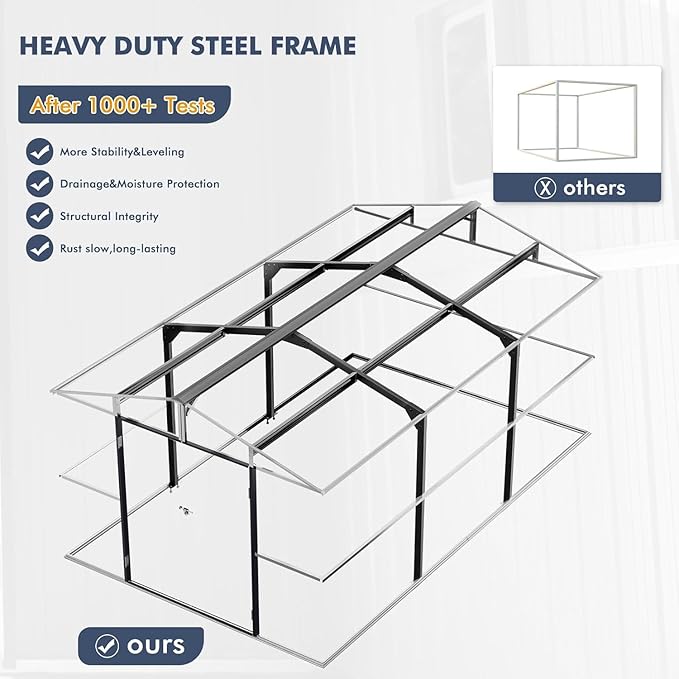 Restland 10x16 FT Outdoor Storage Shed Reinforced Frame Metal Shed with Clear Roof, Air Vent & Lockable Door Large Garden Tool Storage Sheds for Backyard, Garden, Lawn