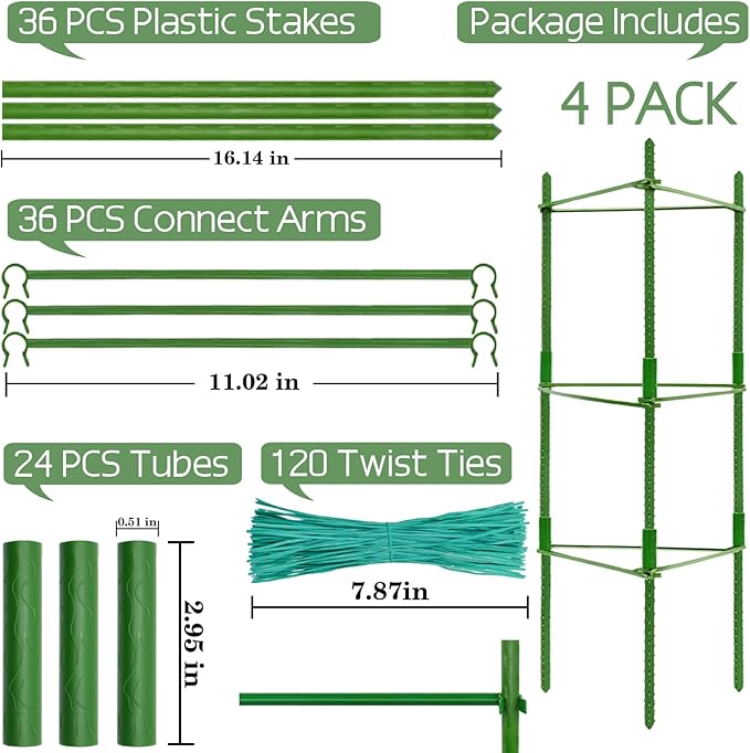 Halatool 4 Pack Tomato Cages for Garden,Up to 48in(4FT) Adjustable Tomato Cage,Garden Stakes Tomato Trellis for Pots,Tomato Plant Support for Raised Garden Bed &Climbing Vegetables Flowers(Green)