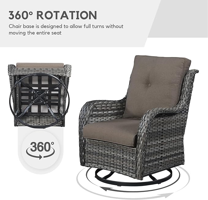 Patio Furniture 4 Piece, All-Weather PE Wicker Outdoor Furniture Set with CSA Certified 30in Propane Fire Pit Table,Outdoor Patio Furniture with Swivel Rocking Chairs