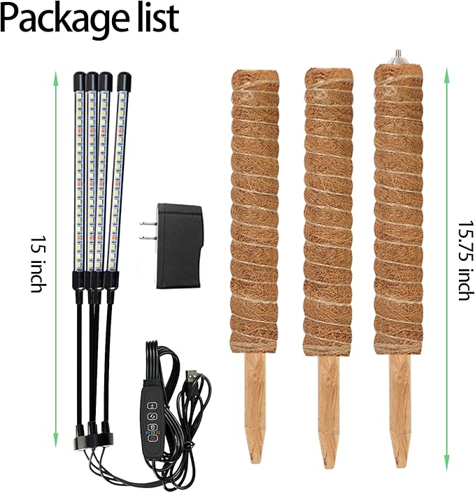 Grow Light with Moss Pole,Full Spectrum LED Plant Light for Indoor Plants,3/9/12H Timer, 10 Brightness,15-54.4 in Height Adjustable,Grow Lights with Plant Support for Monstera Indoor Climbing Potted