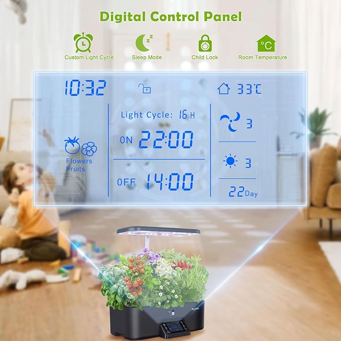 Indoor Gardening 17 Pods Hydroponics Growing System Kit Smart Lighting Setting, Herb Garden Planter with Full Spectrum Grow Light Provides Year Round Harvest - Black