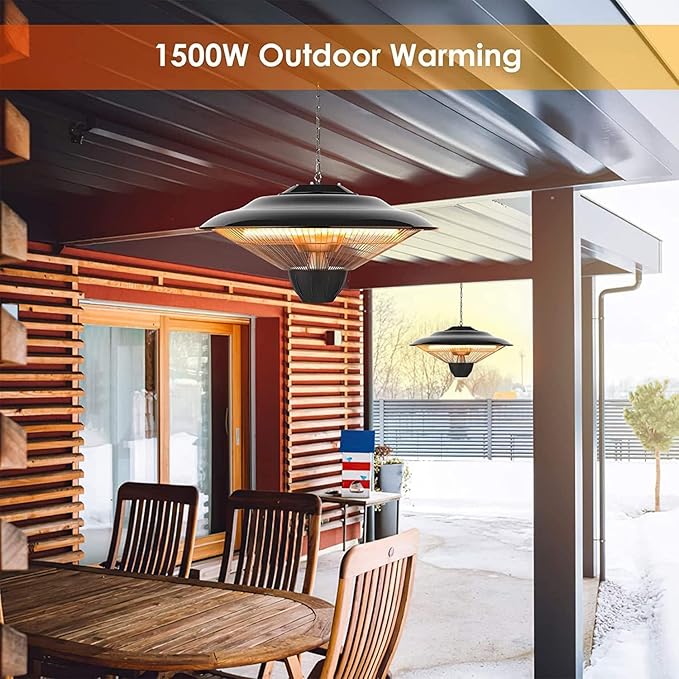 Air Choice Infrared Electric Patio Heater, 1500W Outdoor Heaters for Patio with Overheat Protection, Adjustable Chain Length, Hanging Electric Heating for Home/Ceiling/Garage Use