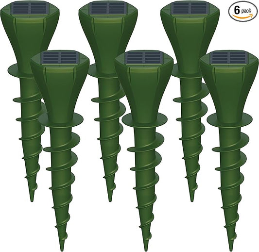 6 Packs Solar Mole Repellers, Gopher Deterrent Device with Vibrating Motor & Spiral Drill Ground Stake, IP65 Waterproof Lawn Garden Yard Pest Repellents Driving Away Vole Groundhog Snakes