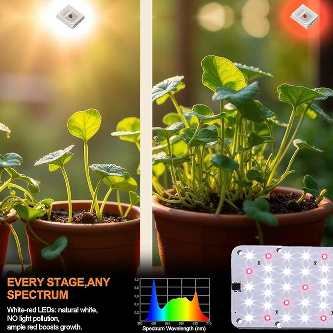 DOMMIA Grow Light, 20W Ultra-Thin Panel Grow Lights for Indoor Plants, High PPFD Full Spectrum, Dimmable, 6/12/16H Timer Auto on/Off, Suitable for Indoor Growing, Cold White 3-Pack