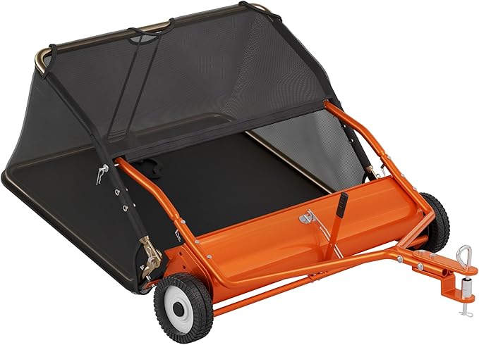 42" Lawn Sweeper Tow Behind, Grass Sweeper Tow Behind with 18.55 cu. ft Large Hopper, Heavy Duty Leaf & Grass Collector, Adjustable Brush Height Lever and Dumping Rope, Lawn and Yard Cleanup Tool