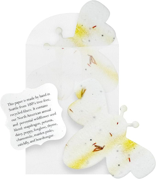 Set of 24 – Plantable Seed Paper Embedded with Wildflower Seeds for Bridal Shower, Wedding Gift, Birthday, & Other Milestone Celebrations (Yellow - Bee Set)