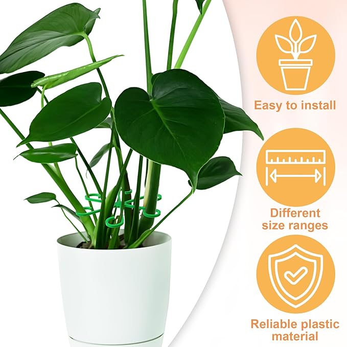 8PCS Plant Stem Support, 4 Sizes Climbing Houseplant Stem Holders, Plastic Reusable Flower Trellis Stem Hook Plant Care Growth Accessories for Flower Plants Indoor Outdoor- Green, Red
