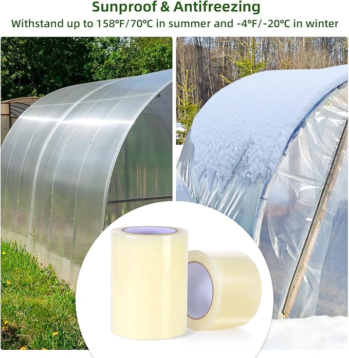 Ohuhu Greenhouse Repair Tape Plastic: 3" x 98' Green House Sheeting Tape 6.3 mil Reinforced Clear Plastic Film Tape for Greenhouse Polyethylene PE Cover Repair