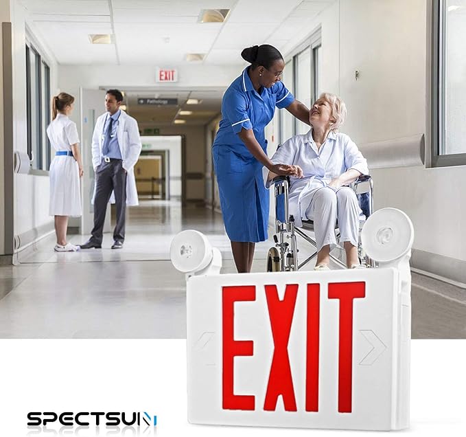 SPECTSUN 2 PACK LED Exit Sign Battery Backup-UL Certifited ，Emergency Lights and 2 Lamp Heads- Fire Exit Sign 120-22VAC Red Emergency Exit Lighting for Business/Home.