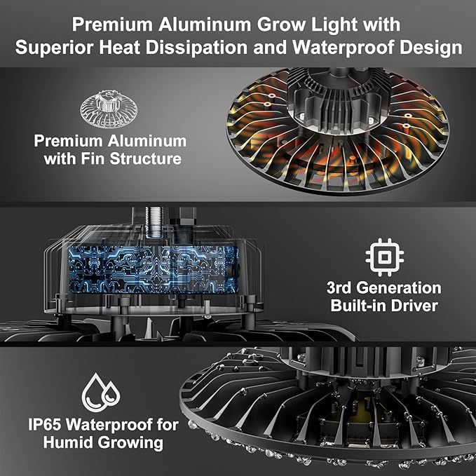 100W Hanging LED Grow Light for Indoor Plants, Full Spectrum UFO Lamp, IP65 Waterproof, 9.8FT Cord with On/Off Switch, Smart Plug Compatible for Hydroponics, Greenhouse, Grow Tent