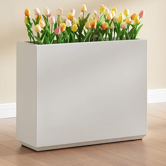 Metallic Heavy Outdoor Planter Box, Span Plant Container, Long and Tall Divider Flower Pot, 30Lx10Wx24H, White, No Assembly 30.8 Pounds