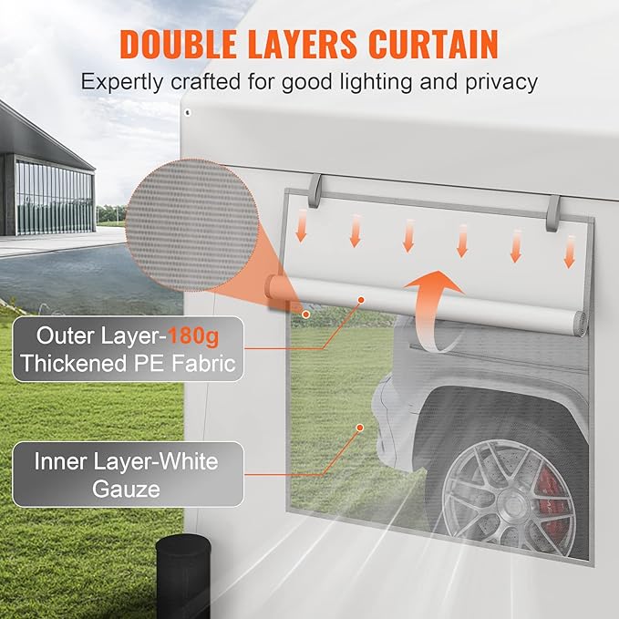 VEVOR Carport, 12'x20' Extra Large Heavy Duty Carport, Upgraded Portable Garage Car Canopy with Roll-up Ventilated Windows, Removable Sidewalls, Waterproof UV Resistant All-Season Tarp for Parking