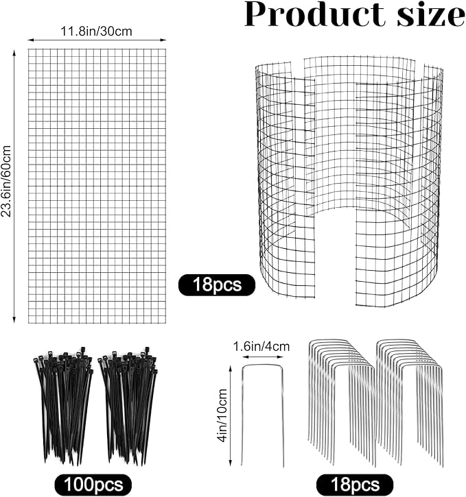 18 Pcs 24'' x 12'' Large Wire Plant Protector from Animals, 6 Pack Metal Plant Cage Chicken Wire Cloche with Ground Stakes and Nylon Tie to Keep Animals Out, Garden Protection Bunny Barricade
