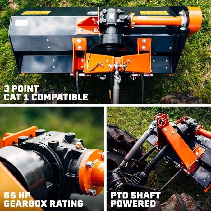 Titan Attachments 3 Point Flail Mower, 72" Charcoal Finish Fits Cat 1 Tractors, Replaceable Hammer Blades, 30-60 HP Mulch and Finish Mower for Uneven Terrain, Lawn Tractor Accessories