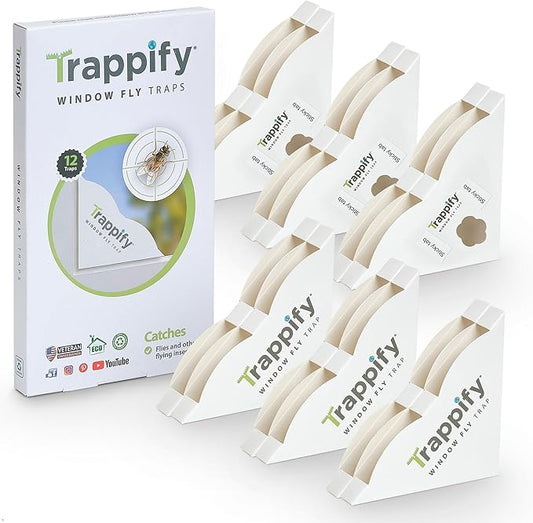 Trappify Fly Trap Indoor: Window Fly Traps for Home | Fruit Fly Traps for Indoors, Gnat Traps for House Indoor | Disposable Fly Trap with Sticky Adhesive Strips | Inside Bug Catchers (12 Pack)