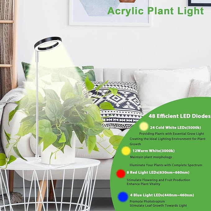yadoker Plant Grow Light, LED Growing Light Full Spectrum for Indoor Plants,Height Adjustable, Automatic Timer, 5V Low Safe Voltage,Idea for Small Plant Ligh Sunflower Yellow YD-9YELLOW-8-1P
