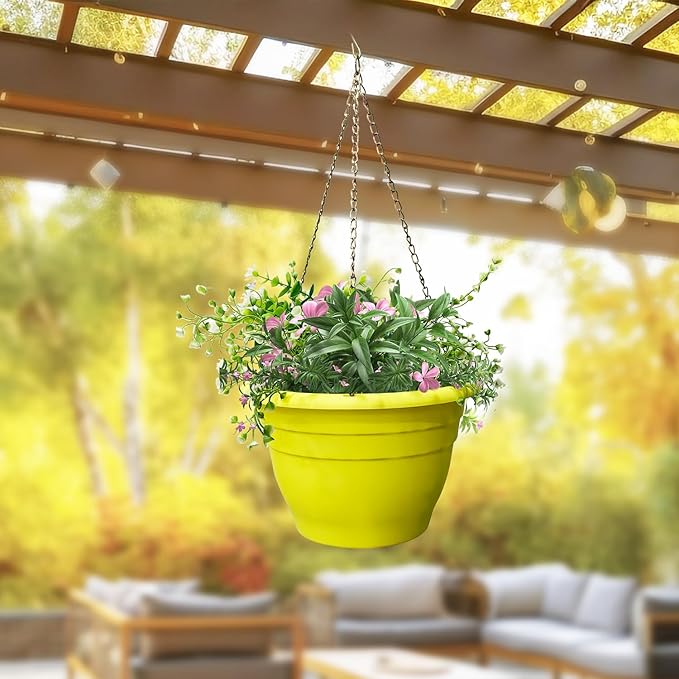 Plant Pot Set of 5, 10" Outside Diameter Flower Pots, 8.5" Inner Diameter Plant Planters with Drainage Hole, Durable Garden Pots Perfect for Indoor & Outdoor Plant Planting, Decor, Yellow