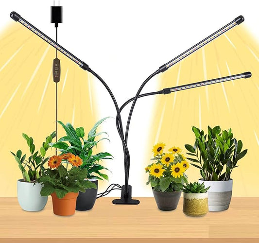 3Head Clip Grow Lights for Indoor Plants, Small Pot Plant Grow Light with 3,9,12 Hr Timer, Full Spectrum Bonsai Grow Light, Bright Plant Growing Lamps