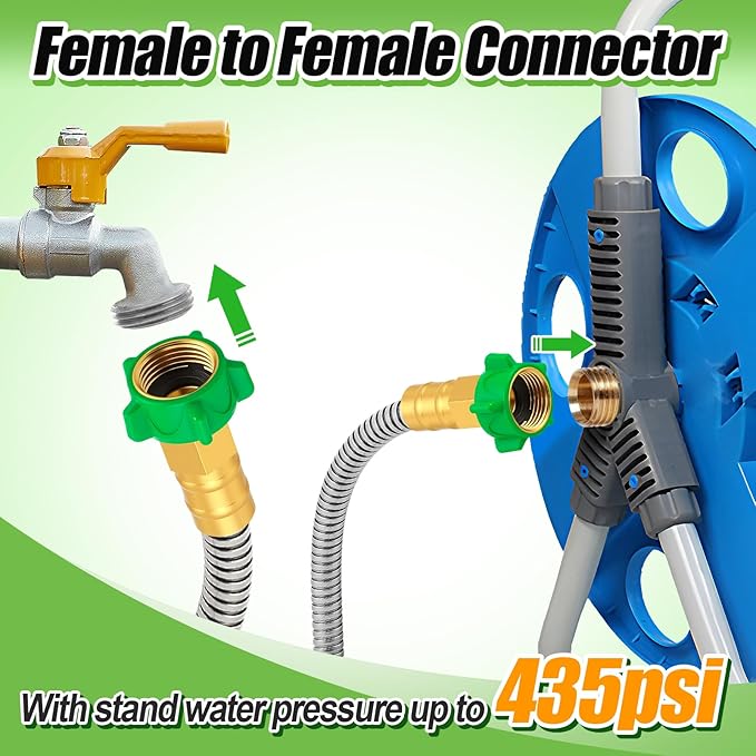 Short Garden Hose with Female to Female Connector, 5ft Metal Leakproof Leader Hose for Hose Reel, Heavy Duty 304 Stainless Steel Flexible Hose for Outdoor Garden Watering Car Pet Cleaning