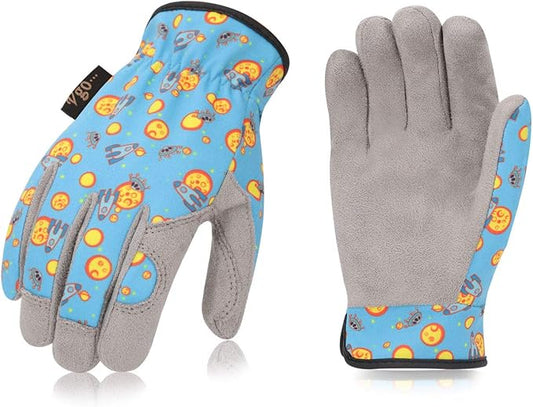 Vgo... 1-Pair Age 4-5 Kids Gardening Gloves,Children Yard Work Gloves,Toddlers,Boys,Girls(Size S, Blue Plane, KID-MF7362)